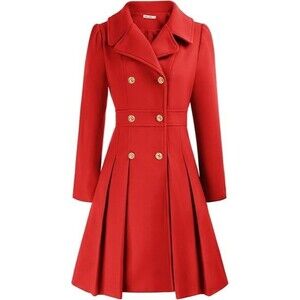 GRACE KARIN Women's Trench Coat Notch Lapel Double Breasted Thick A Line M Red